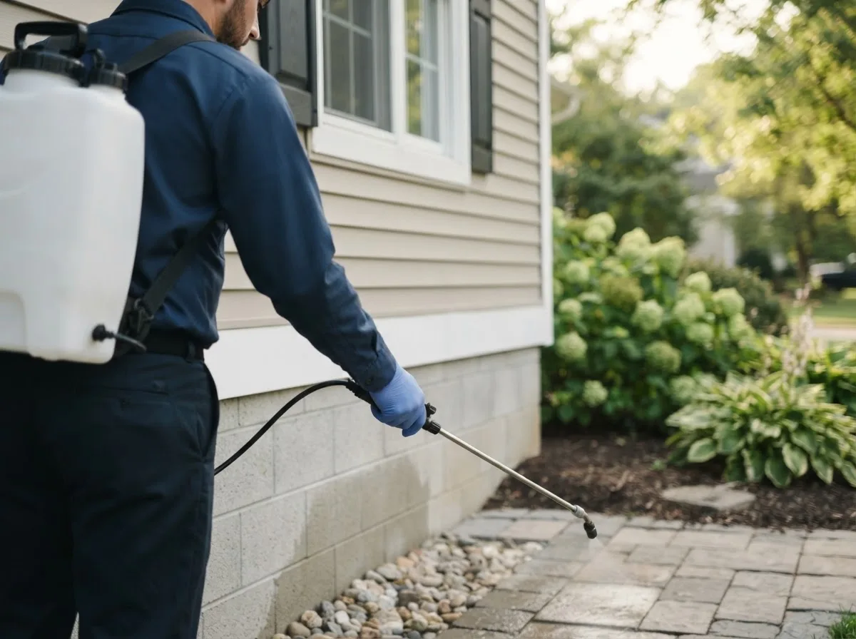 Pest control technician inspecting a home in Lawley, AL